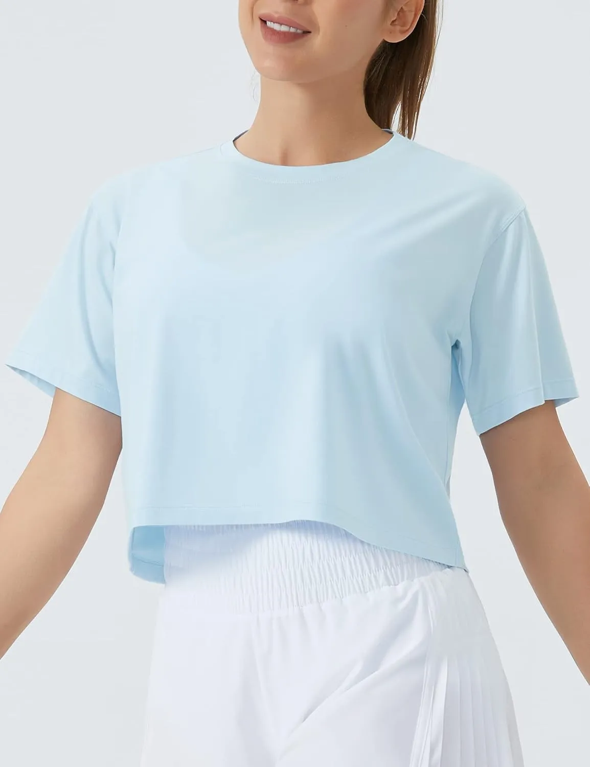 THE GYM PEOPLE Women's Workout Crop Top T-Shirt Short Sleeve Boxy Yoga Running Cropped Basic Tee