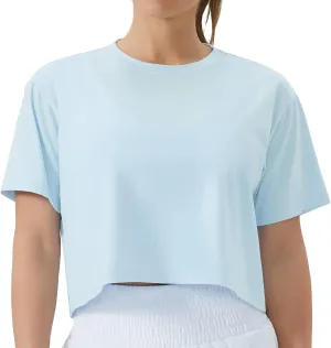 THE GYM PEOPLE Women's Workout Crop Top T-Shirt Short Sleeve Boxy Yoga Running Cropped Basic Tee