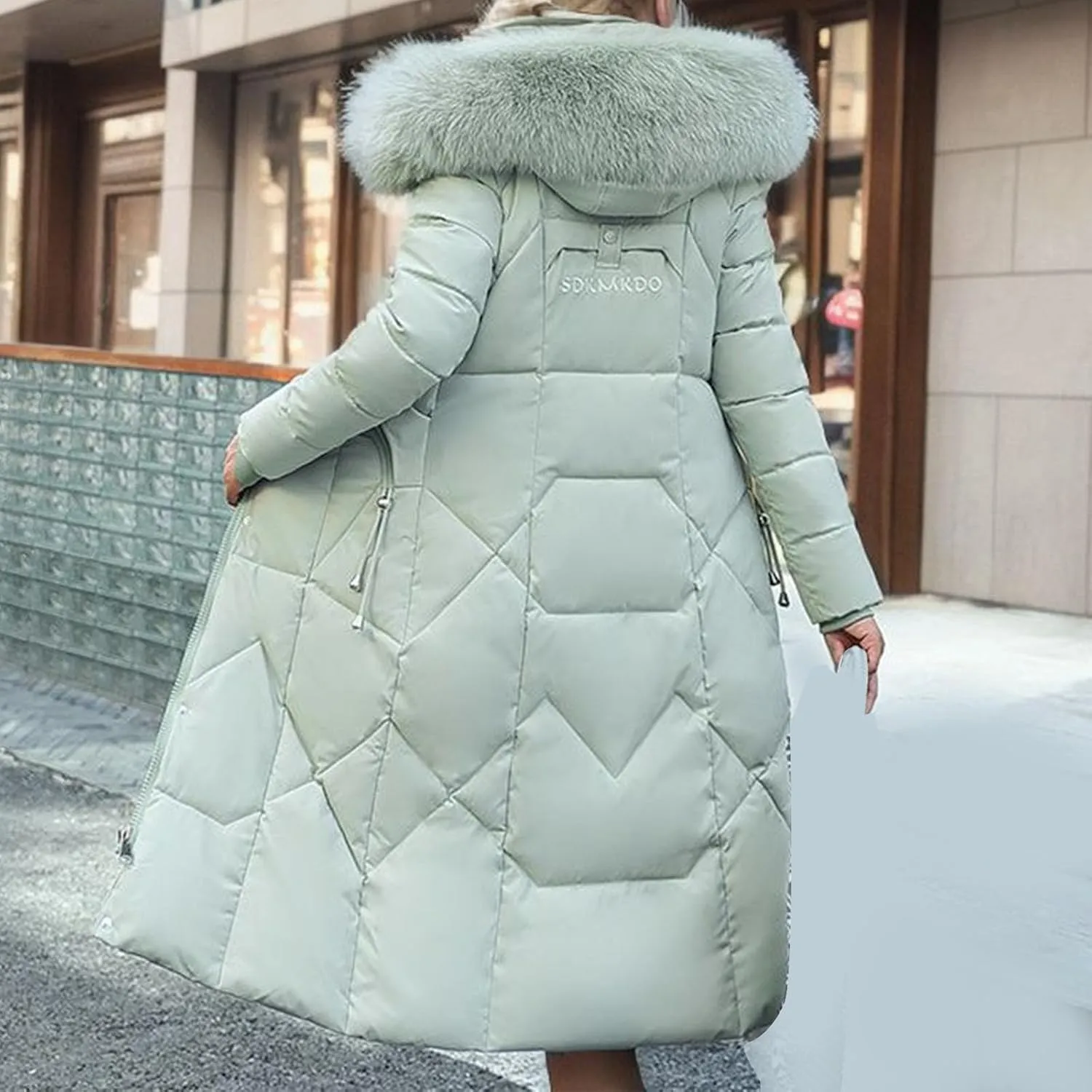 TIMIFIS Down Jacket Women with Fur Hood Plus Size Long Puffer Coats Chunky Quilted Overcoats Winter Warm Parka with Pocket