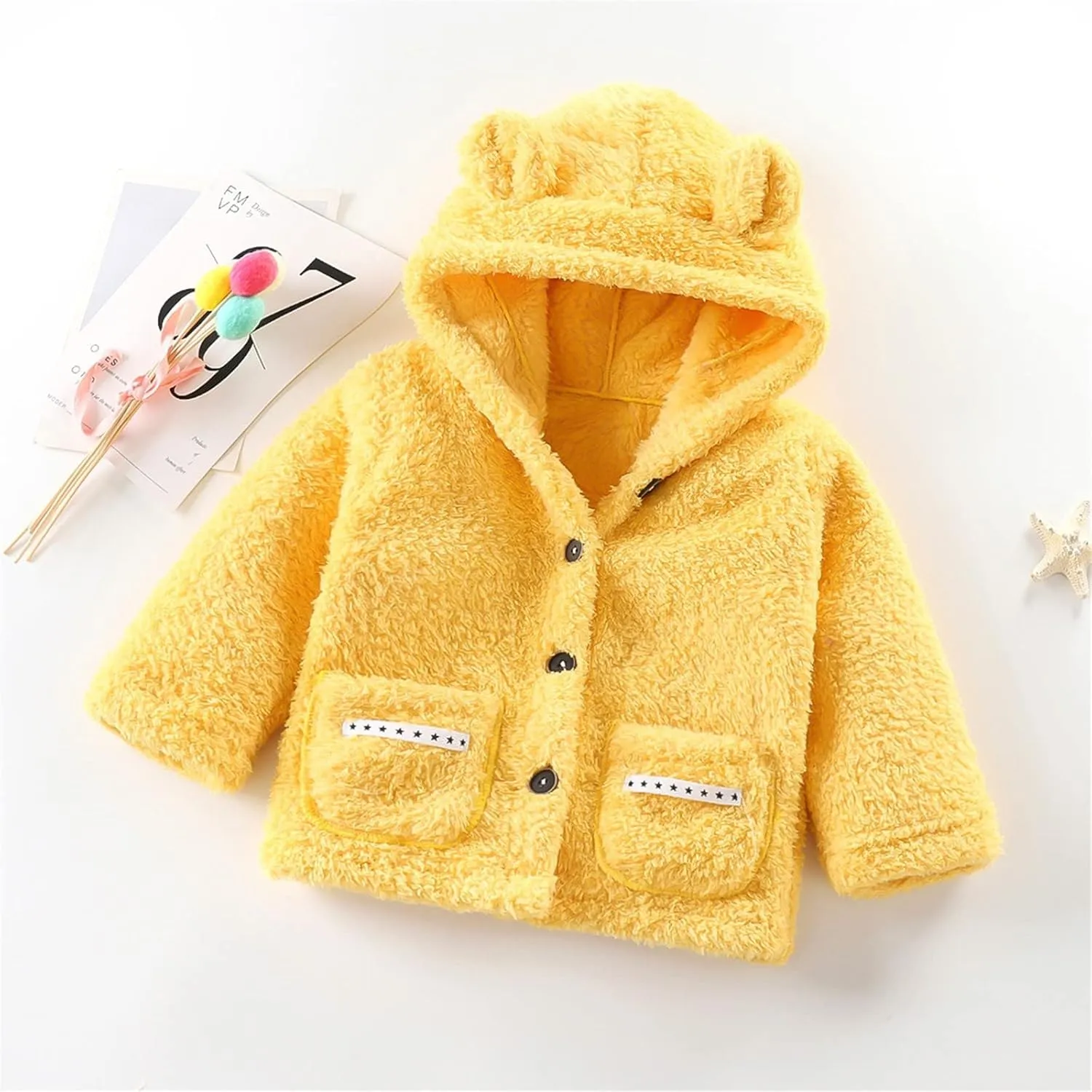 Toddler Baby Boy Girl Little Cute Bear Hoodie Jacket Fuzzy Winter Warm Sweatshirt Coat with Pockets
