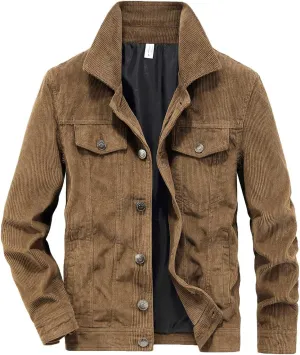 tuduoms Mens Vintage Corduroy Trucker Jacket Big Tall Slim Fit Button Down Lapel Winter Coat Heavyweight Long-Sleeve Shirts