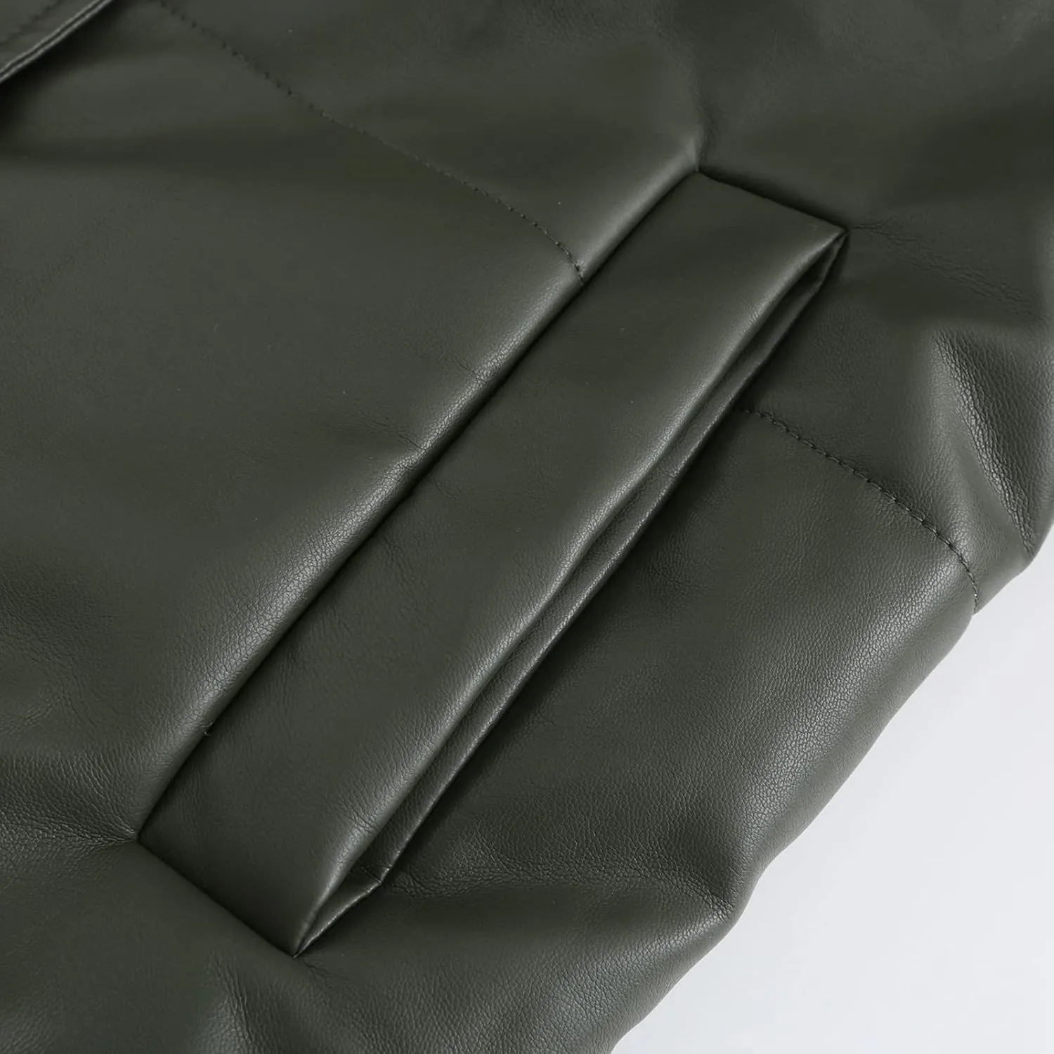 tuduoms Women Faux Leather Puffer Jacket Stand Collar Crop Short Winter Bubble Coat Waterproof Quilted Lightweight Parka Coat