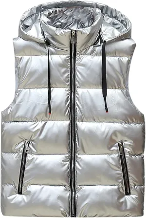 tuduoms Women's Removable Hooded Puffer Vest Quilted Lightweight Water-Resistant Down Vest Winter Warm Padded Parka Jacket