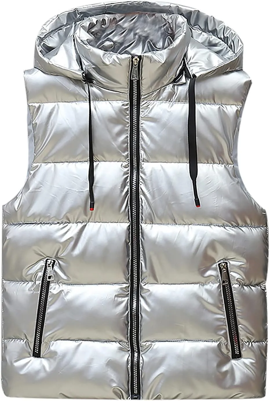 tuduoms Women's Removable Hooded Puffer Vest Quilted Lightweight Water-Resistant Down Vest Winter Warm Padded Parka Jacket
