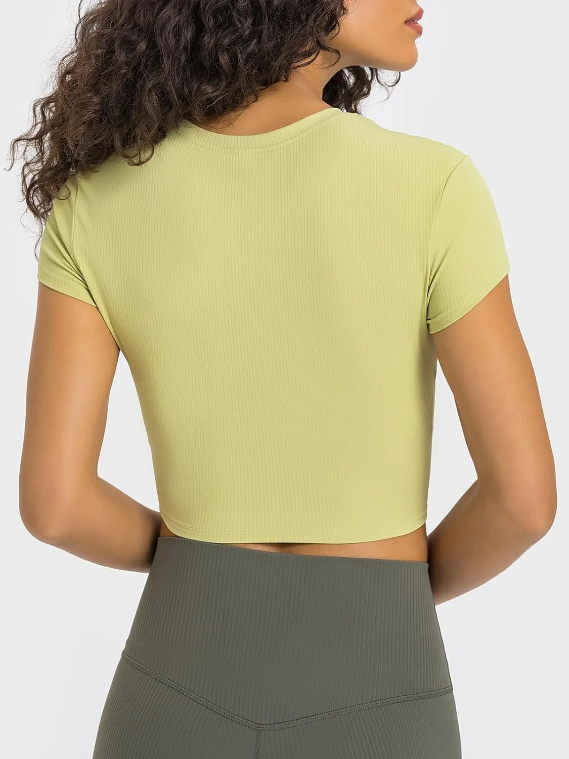 Ukaste Women's Petite Ribbed Short-Sleeve Crewneck Crop T-Shirt - Athletic Yoga Tee Tops for Juniors