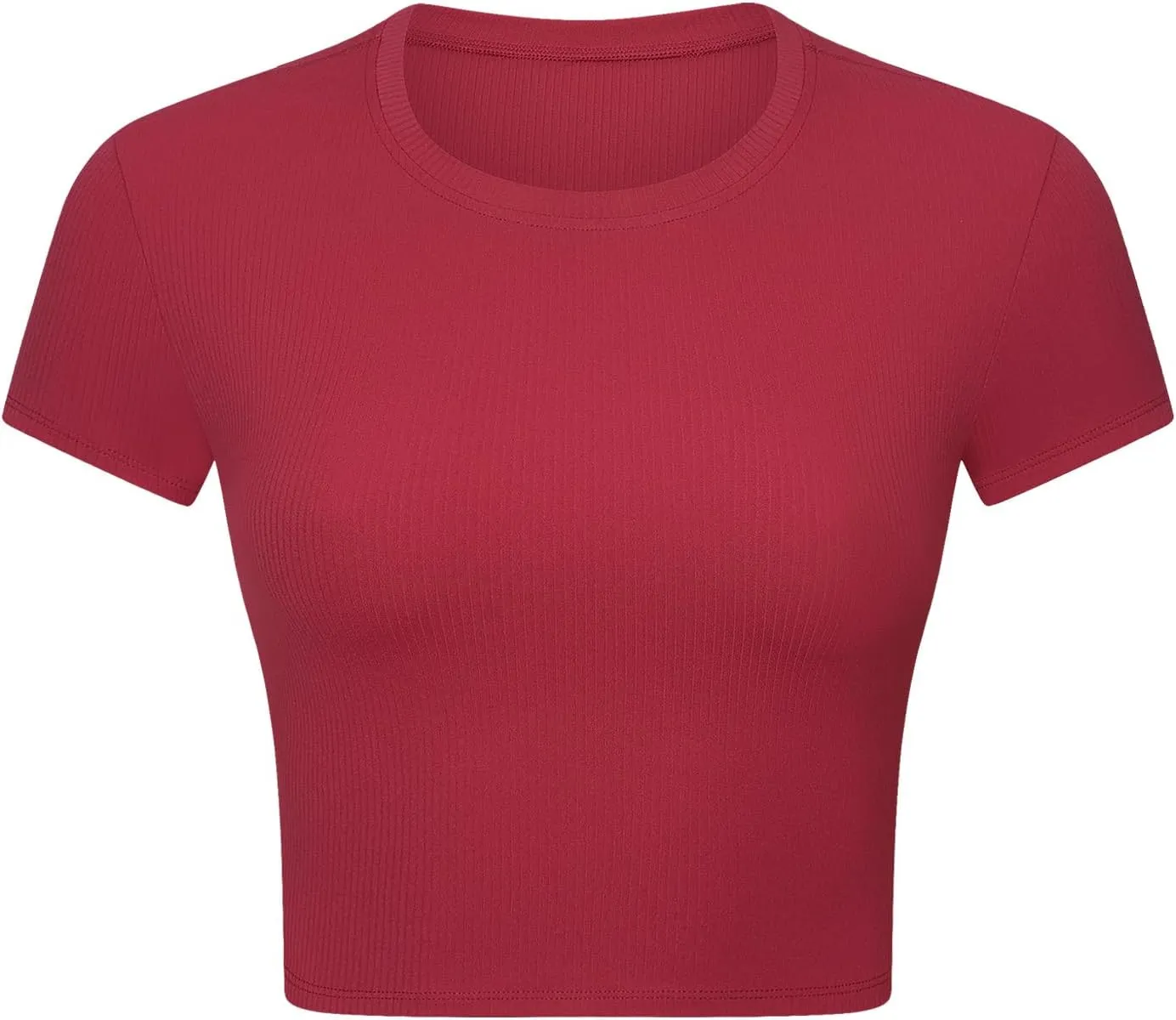 Ukaste Women's Petite Ribbed Short-Sleeve Crewneck Crop T-Shirt - Athletic Yoga Tee Tops for Juniors