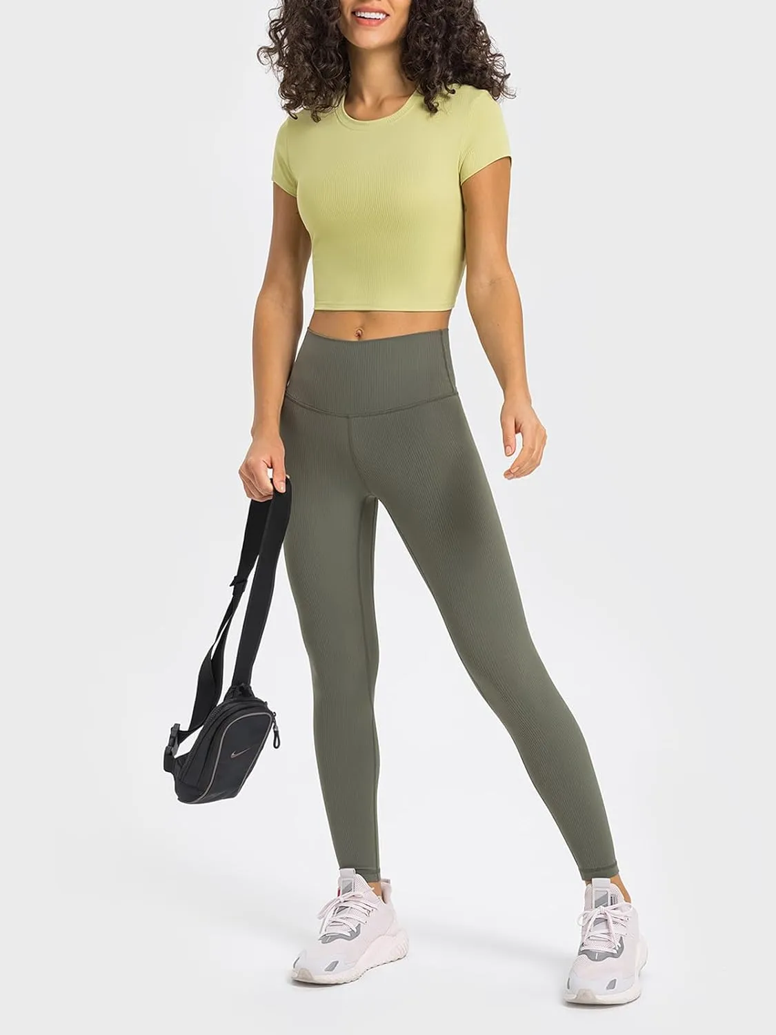 Ukaste Women's Petite Ribbed Short-Sleeve Crewneck Crop T-Shirt - Athletic Yoga Tee Tops for Juniors