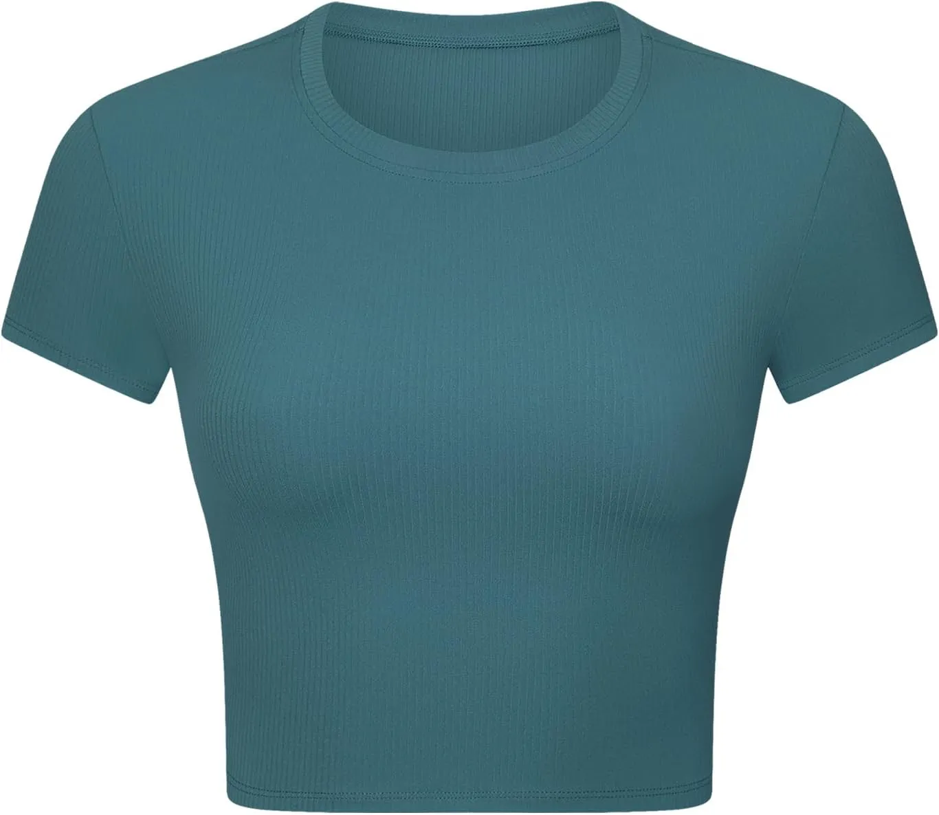 Ukaste Women's Petite Ribbed Short-Sleeve Crewneck Crop T-Shirt - Athletic Yoga Tee Tops for Juniors