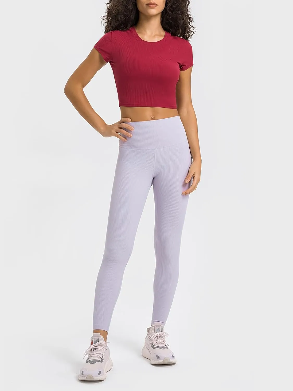 Ukaste Women's Petite Ribbed Short-Sleeve Crewneck Crop T-Shirt - Athletic Yoga Tee Tops for Juniors