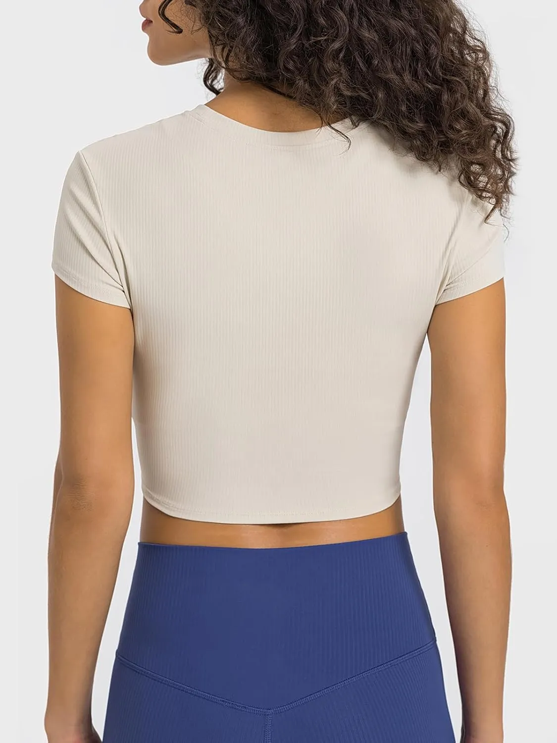 Ukaste Women's Petite Ribbed Short-Sleeve Crewneck Crop T-Shirt - Athletic Yoga Tee Tops for Juniors