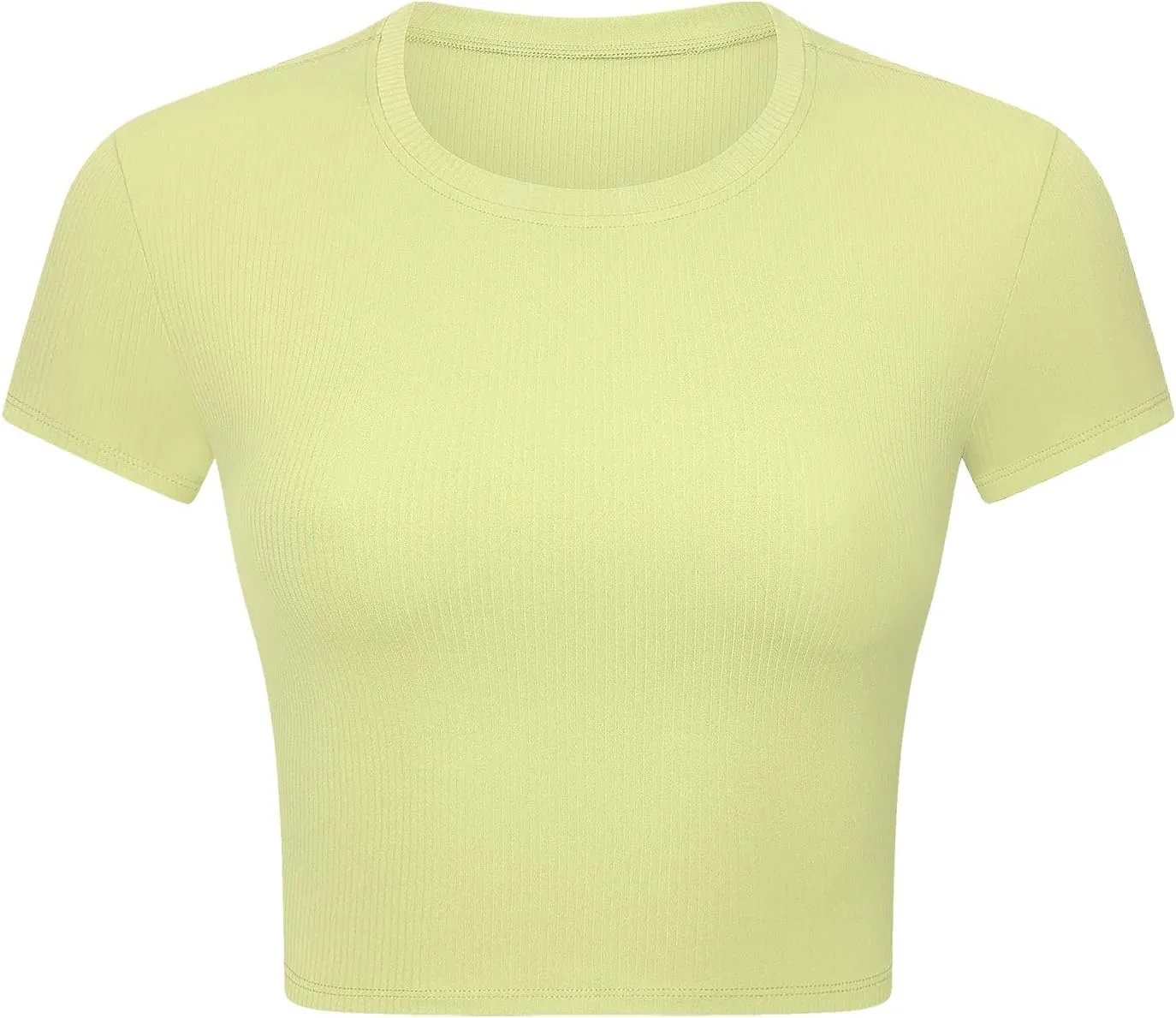 Ukaste Women's Petite Ribbed Short-Sleeve Crewneck Crop T-Shirt - Athletic Yoga Tee Tops for Juniors