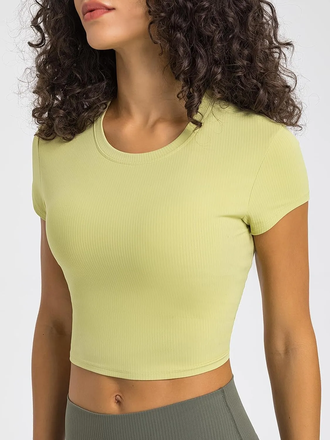Ukaste Women's Petite Ribbed Short-Sleeve Crewneck Crop T-Shirt - Athletic Yoga Tee Tops for Juniors