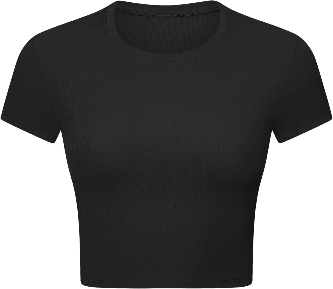 Ukaste Women's Petite Ribbed Short-Sleeve Crewneck Crop T-Shirt - Athletic Yoga Tee Tops for Juniors