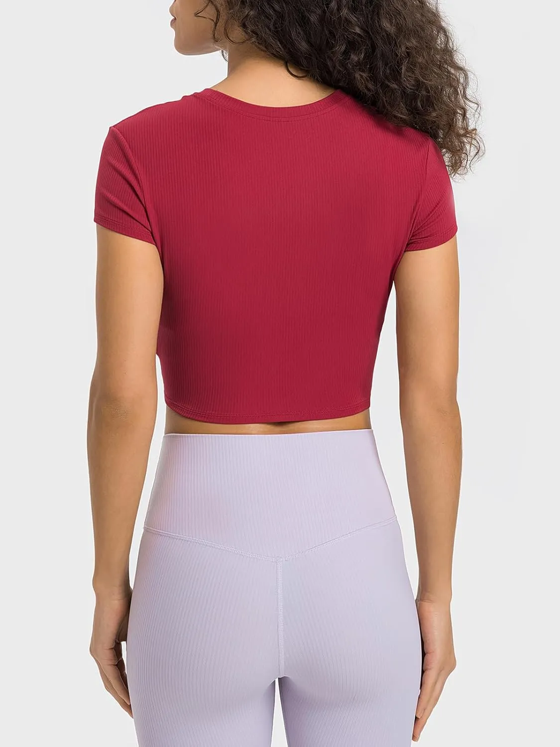 Ukaste Women's Petite Ribbed Short-Sleeve Crewneck Crop T-Shirt - Athletic Yoga Tee Tops for Juniors