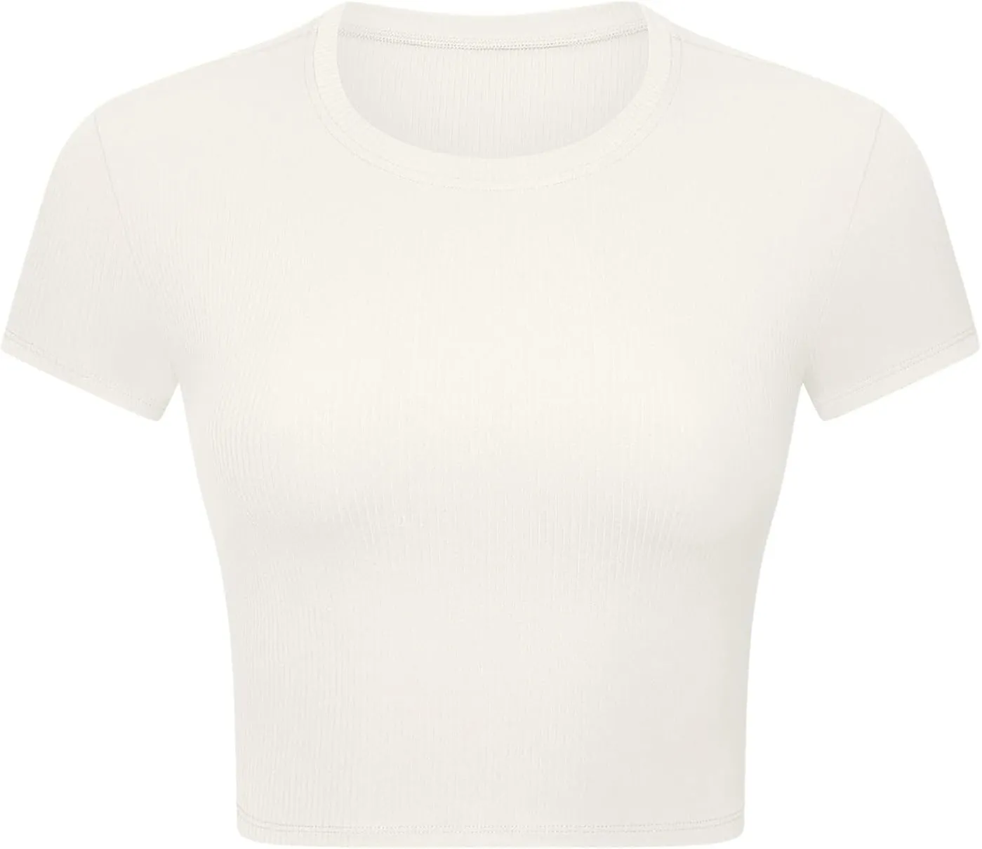 Ukaste Women's Petite Ribbed Short-Sleeve Crewneck Crop T-Shirt - Athletic Yoga Tee Tops for Juniors