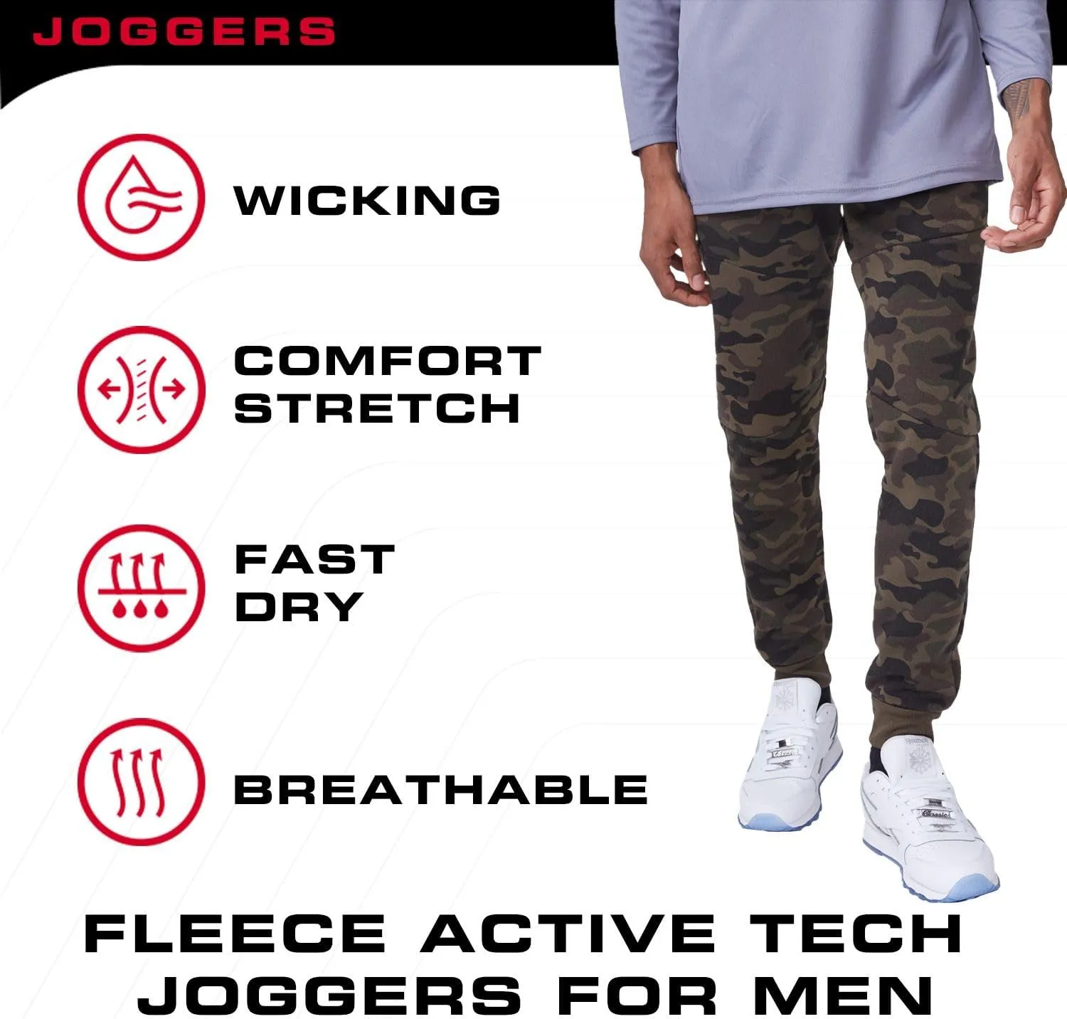 Ultra Performance 3 Pack Fleece Active Tech Joggers for Men, Mens Sweatpants with Zipper Pockets