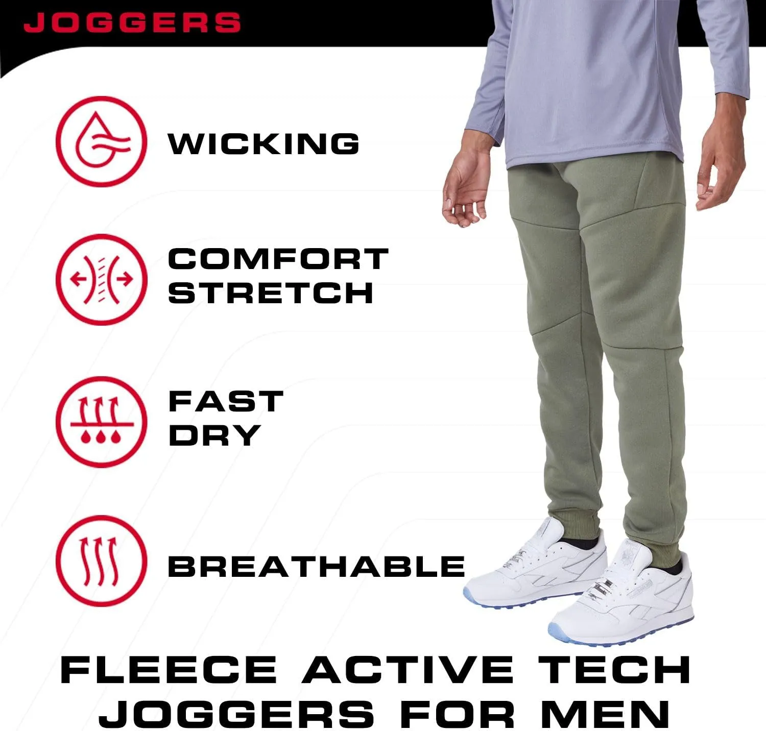 Ultra Performance 3 Pack Fleece Active Tech Joggers for Men, Mens Sweatpants with Zipper Pockets