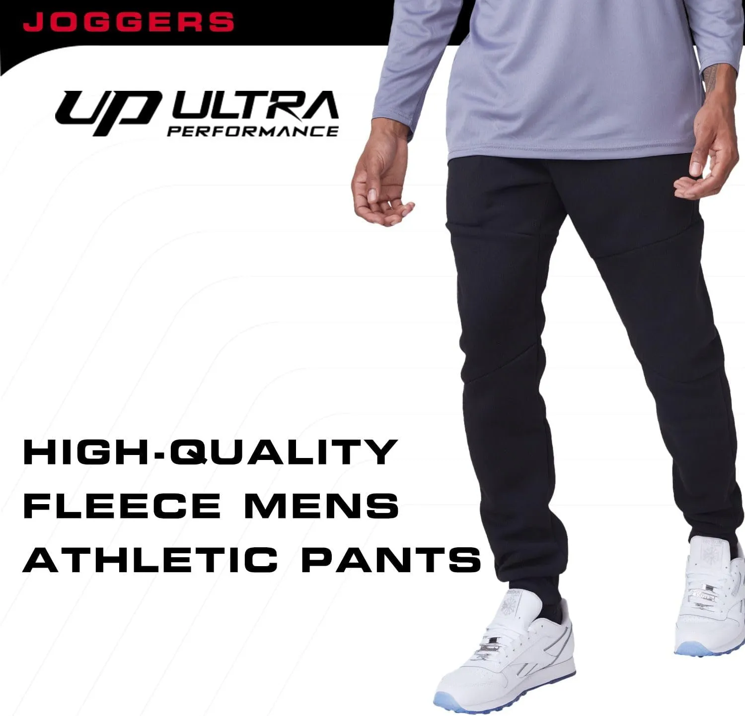 Ultra Performance 3 Pack Fleece Active Tech Joggers for Men, Mens Sweatpants with Zipper Pockets