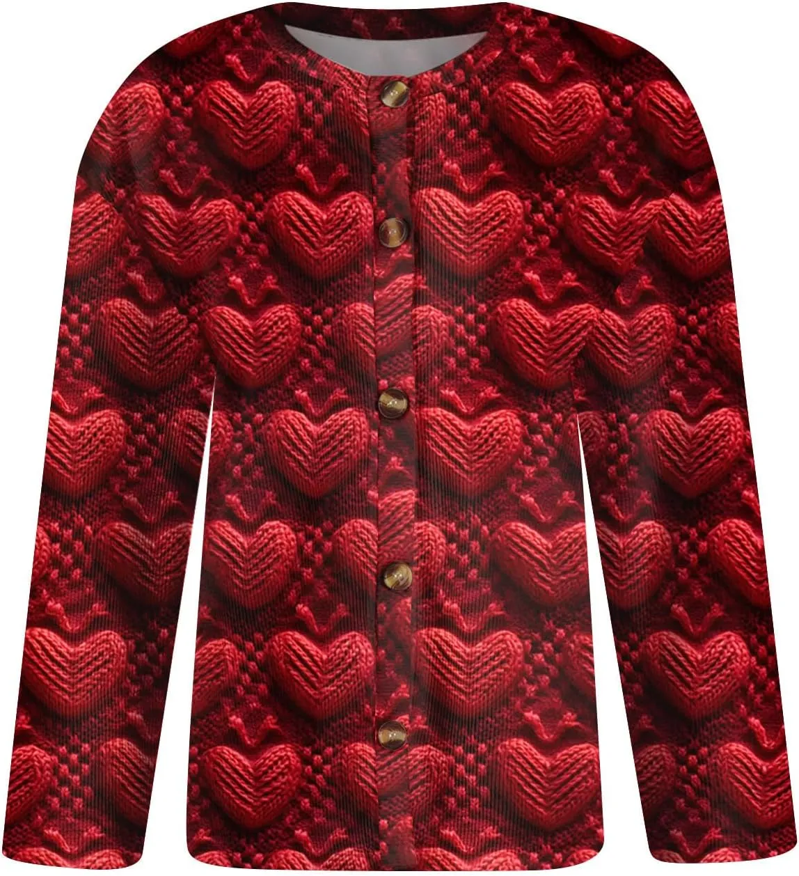 Valentines Sweater Women,Ladies' Fashion Long Sleeved Sweater Festival Valentine's Day Heart Printed Jacket Cardigan