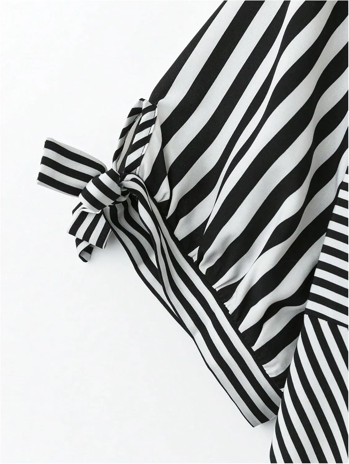 Verdusa Women's Plus Size Striped Midi Tee Dress Bow Tie Sleeve Asymmetrical Tunic Dress