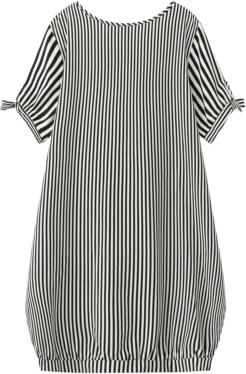 Verdusa Women's Plus Size Striped Midi Tee Dress Bow Tie Sleeve Asymmetrical Tunic Dress