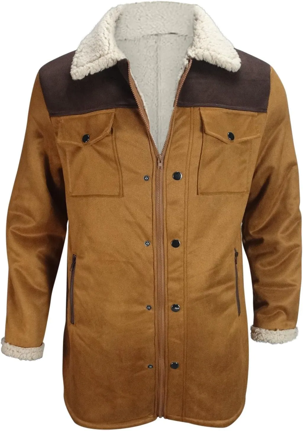 Vintage Suede Pocket Plush Reversed Collar Mens Outdoor Jacket Coat Retro Top Western Windbreaker Trench Coat