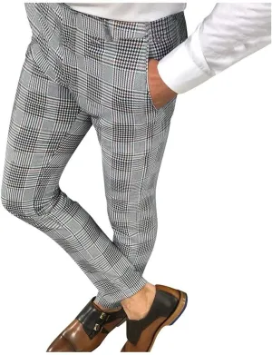 WABEOR Mens Chinos Pants Slim Fit Stretch Striped Plaid Dress Pants Casual Business Big and Tall Flat Front Skinny Trousers Grey