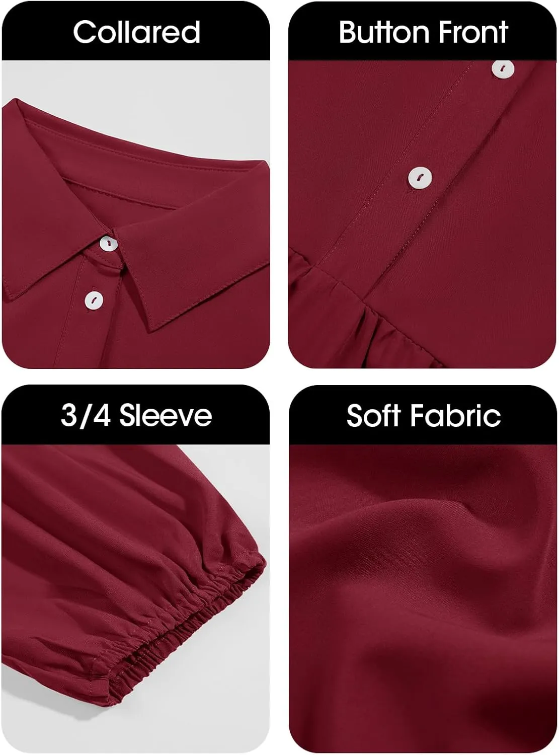 Wenrine Womens Casual 3/4 Sleeve Shirt Dress Button Down V Neck Tiered Collared Flowy Maxi Dress
