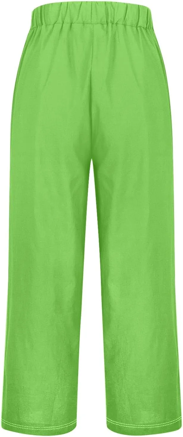 Wide Leg Linen Pants for Women Cotton and Linen Long Pants Lightweight Elastic Waist Pant Comfy Pants Women Women