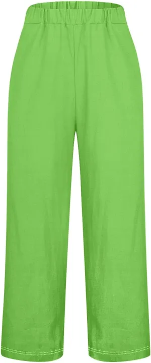 Wide Leg Linen Pants for Women Cotton and Linen Long Pants Lightweight Elastic Waist Pant Comfy Pants Women Women