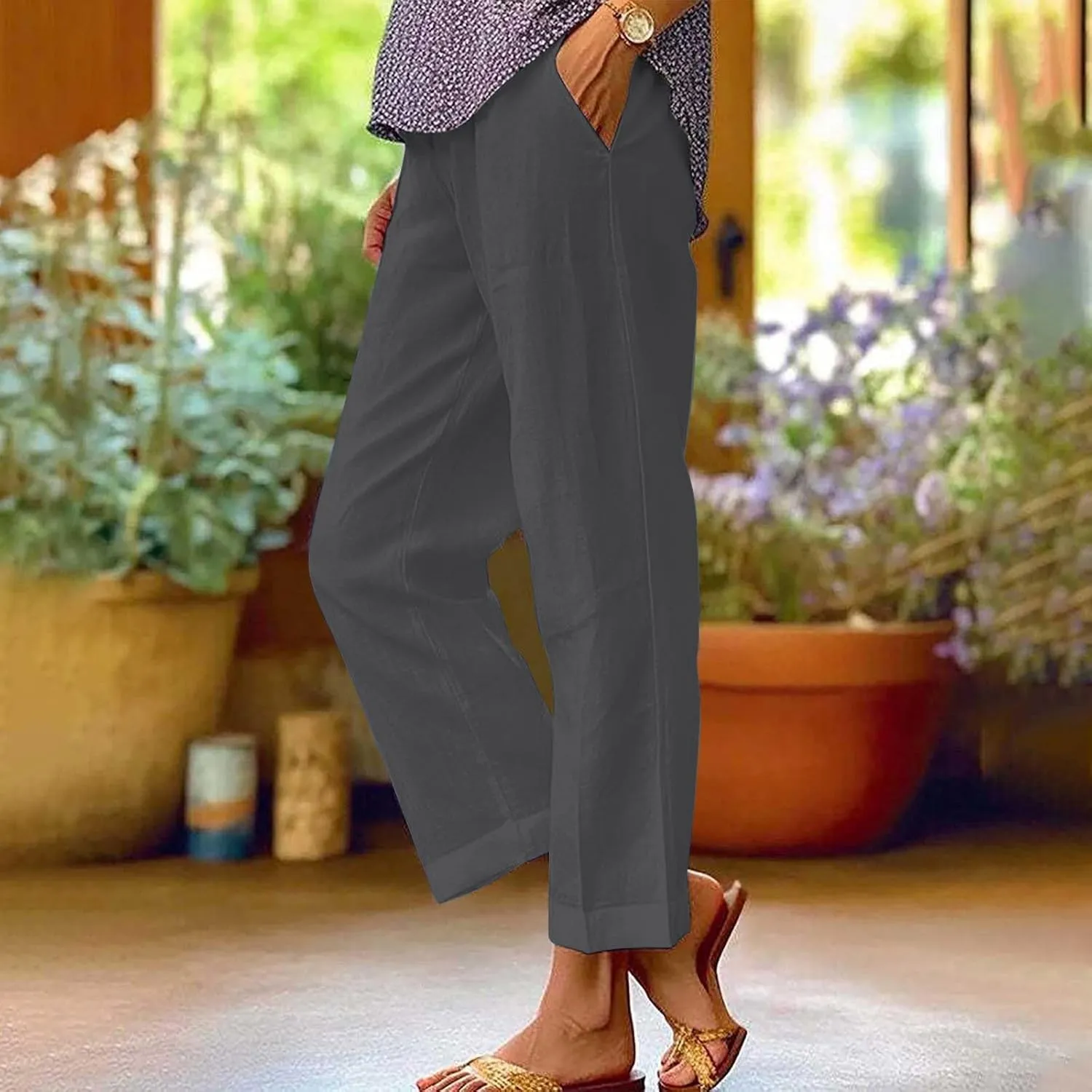Wide Leg Linen Pants for Women Cotton and Linen Long Pants Lightweight Elastic Waist Pant Comfy Pants Women Women