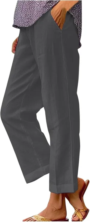 Wide Leg Linen Pants for Women Cotton and Linen Long Pants Lightweight Elastic Waist Pant Comfy Pants Women Women