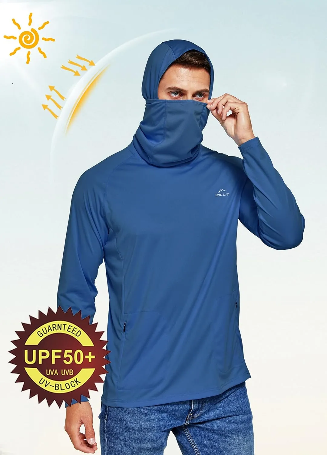 Willit Men's Sun Protection Hoodie UPF 50  Fishing Hiking Shirt Long Sleeve SPF UV Shirt Rash Guard Lightweight