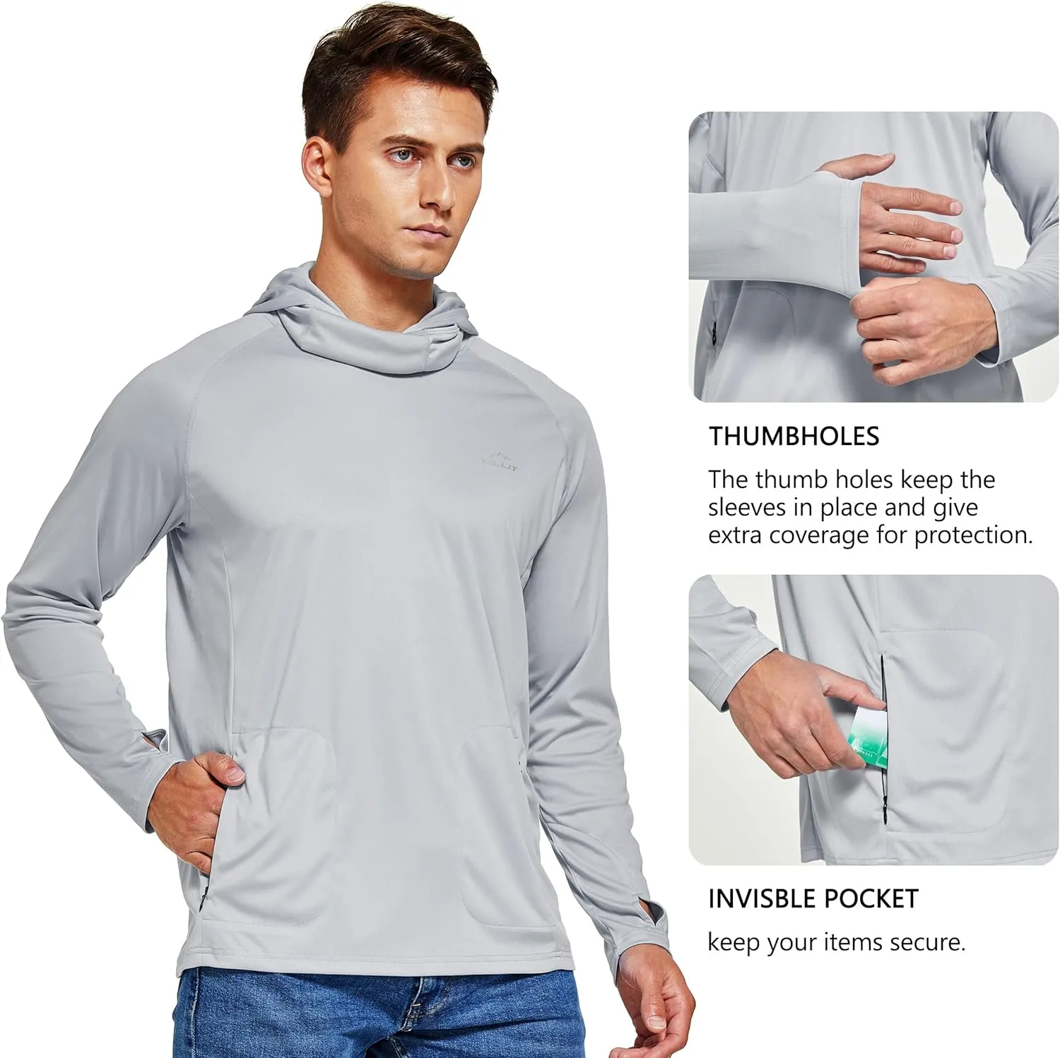 Willit Men's Sun Protection Hoodie UPF 50  Fishing Hiking Shirt Long Sleeve SPF UV Shirt Rash Guard Lightweight