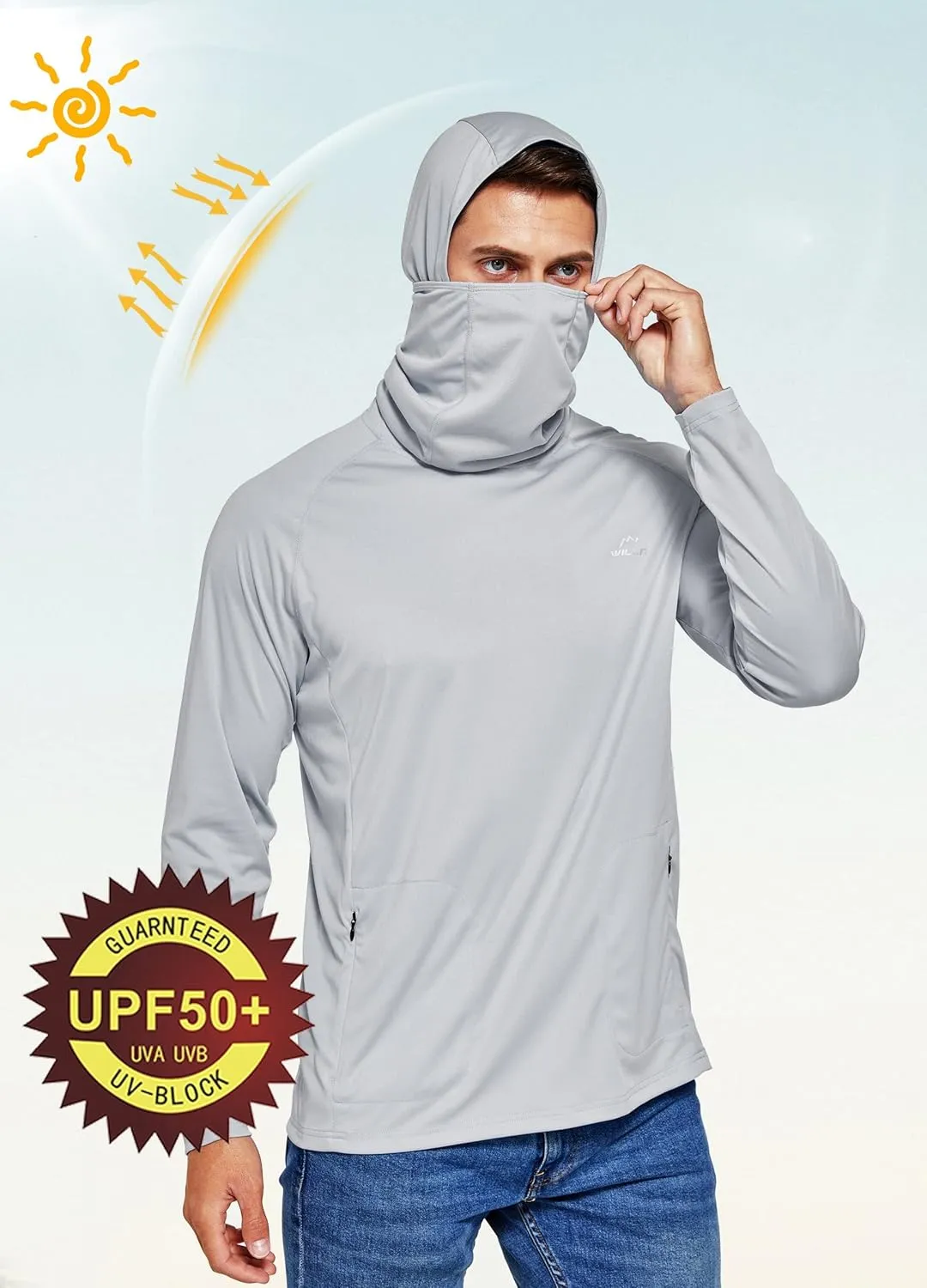 Willit Men's Sun Protection Hoodie UPF 50  Fishing Hiking Shirt Long Sleeve SPF UV Shirt Rash Guard Lightweight