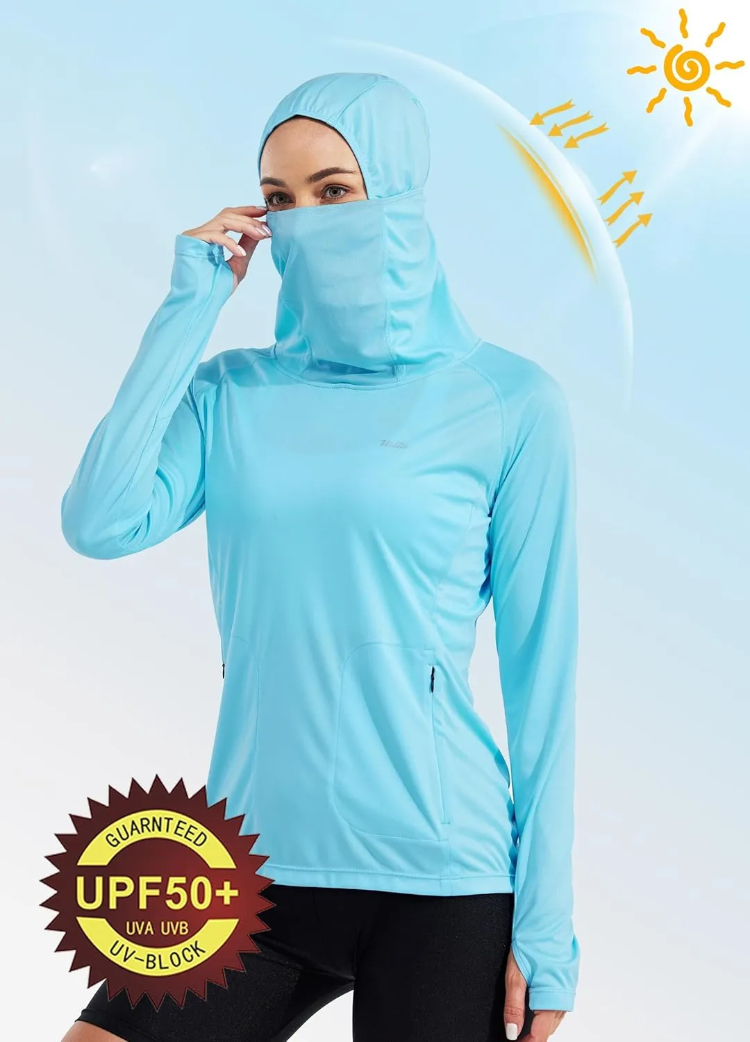 Willit Women's Sun Protection Hoodie UPF 50  Fishing Hiking Shirt Long Sleeve SPF Shirt with Face Mask Lightweight