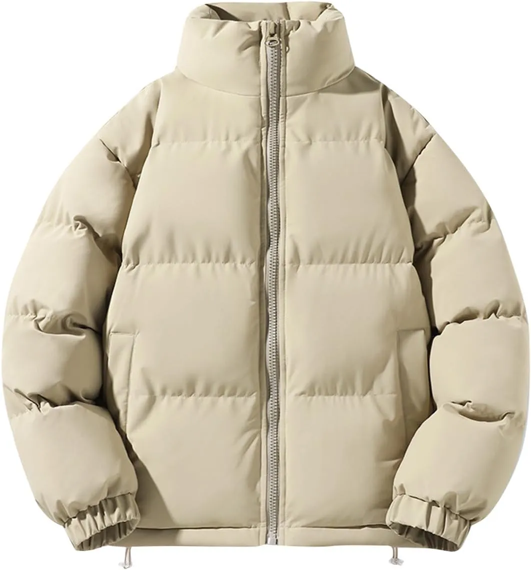 Winter Coats for Men Quilted Cotton Puffer Jacket Couples Thermal Thicken Outerwear Full Zip Warm Jacket with Pockets