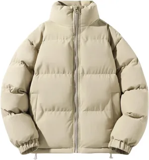 Winter Coats for Men Quilted Cotton Puffer Jacket Couples Thermal Thicken Outerwear Full Zip Warm Jacket with Pockets