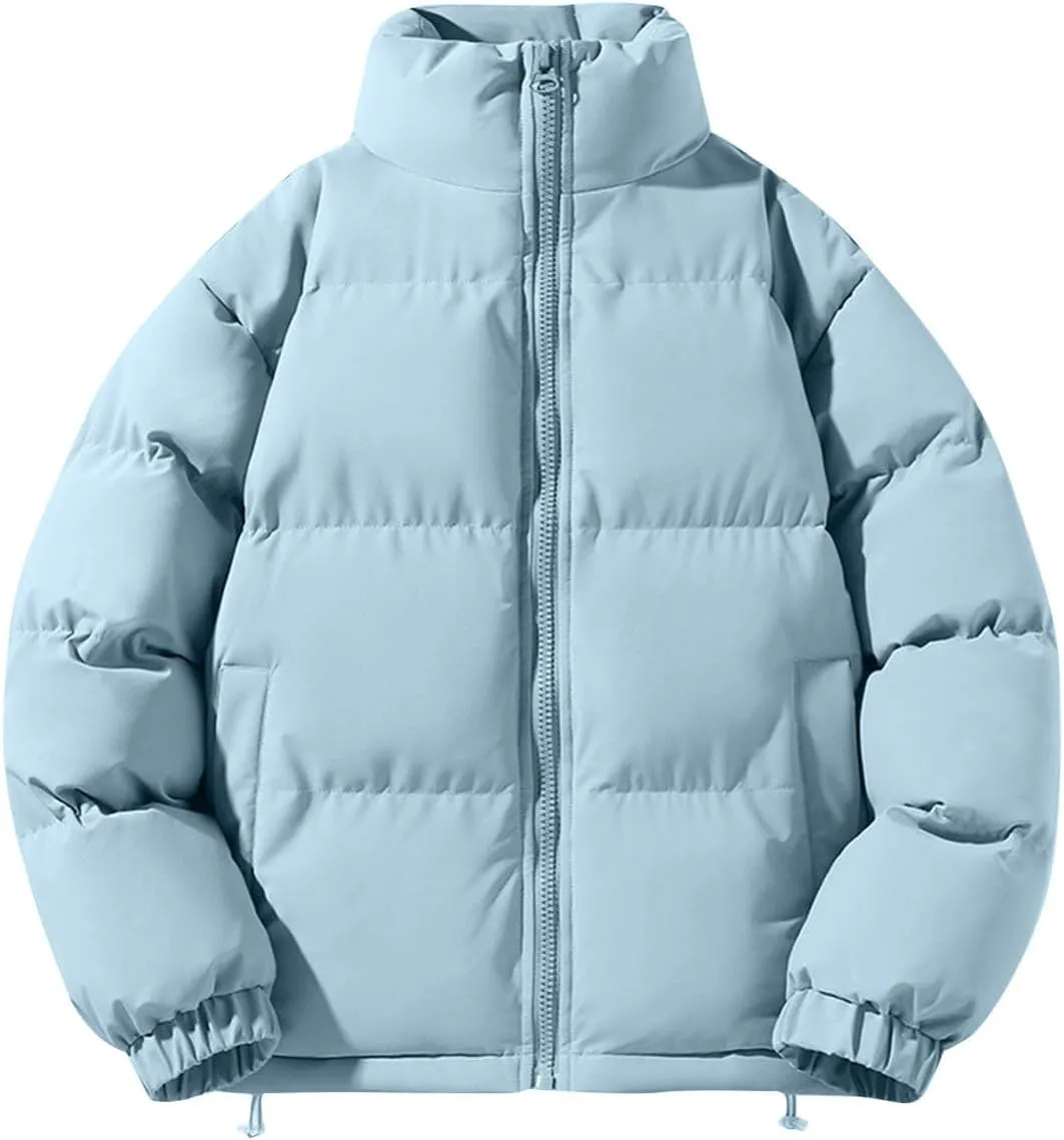 Winter Coats for Men Quilted Cotton Puffer Jacket Couples Thermal Thicken Outerwear Full Zip Warm Jacket with Pockets