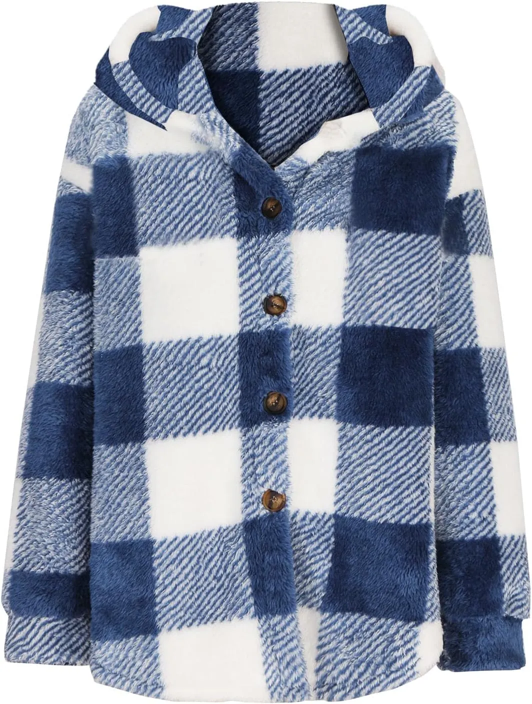 Winter Coats for Women Plaid Fleece Jackets with Hood Lightweight Cardigan Sweaters Warm Sherpa Jacket 2024