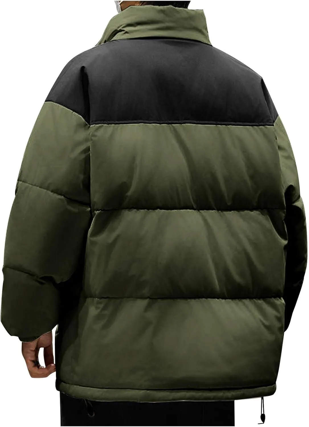 Winter Jackets for Men Casual Stylish Color Block Zip up Long Sleeve Padded Coats Loose Thicken Warm Cotton Outerwear