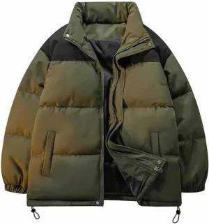 Winter Jackets for Men Casual Stylish Color Block Zip up Long Sleeve Padded Coats Loose Thicken Warm Cotton Outerwear