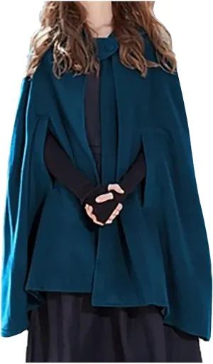 Winter Thick Cloak with Hood Women Wool Blend Cape Coat Poncho Batwing Cardigans Plus Size Coat Solid Classic Jackets