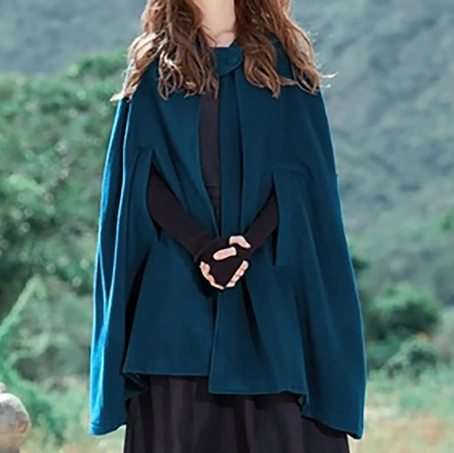 Winter Thick Cloak with Hood Women Wool Blend Cape Coat Poncho Batwing Cardigans Plus Size Coat Solid Classic Jackets