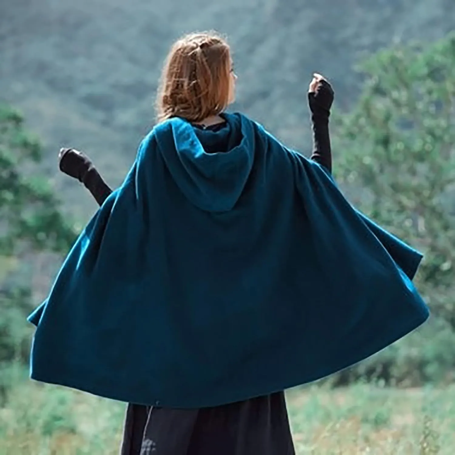 Winter Thick Cloak with Hood Women Wool Blend Cape Coat Poncho Batwing Cardigans Plus Size Coat Solid Classic Jackets