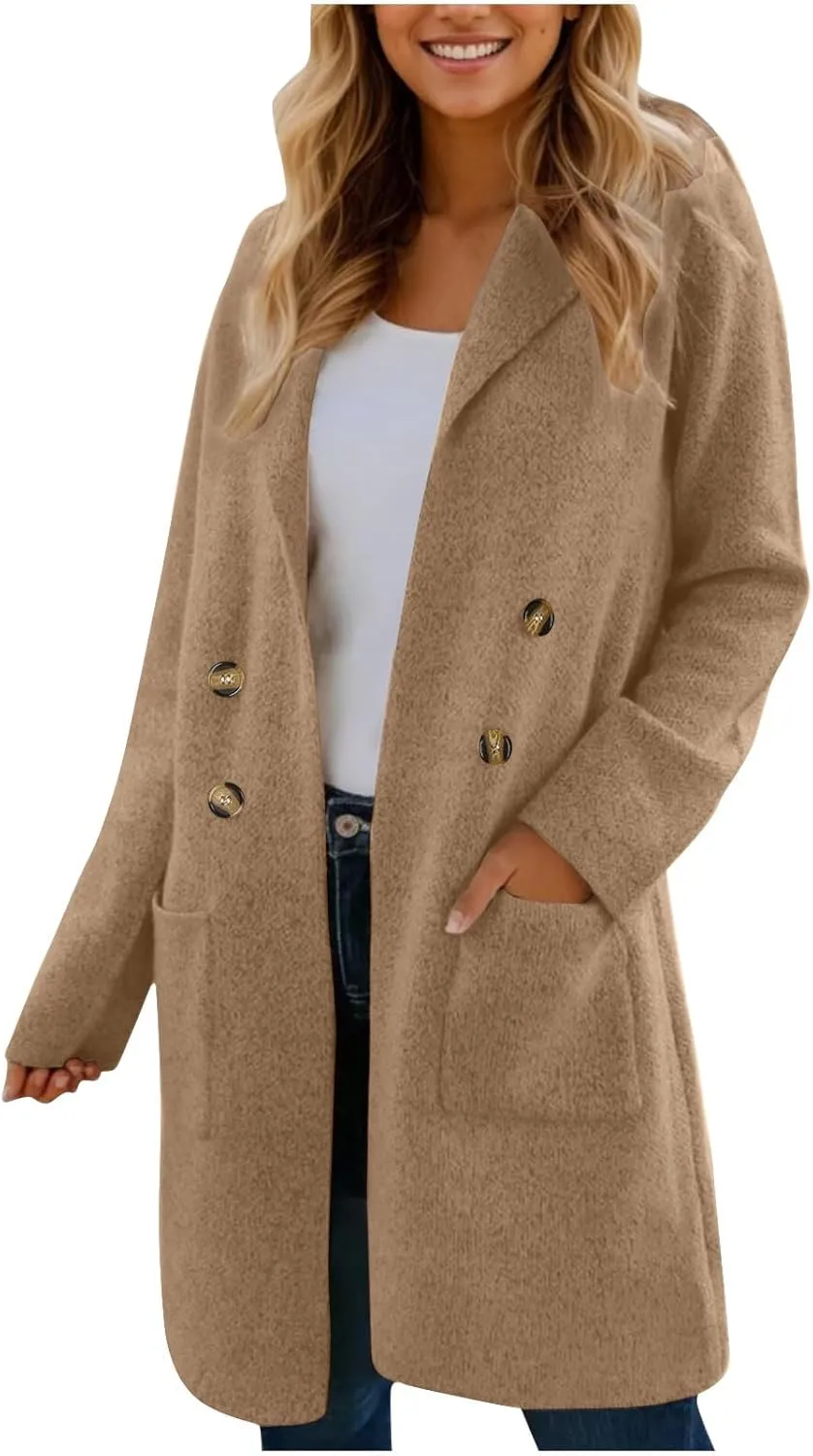 Winter Trench Coats for Women Wool Blend Peacoat Long Jackets Double Breasted Overcoats Lightweight Cardigans