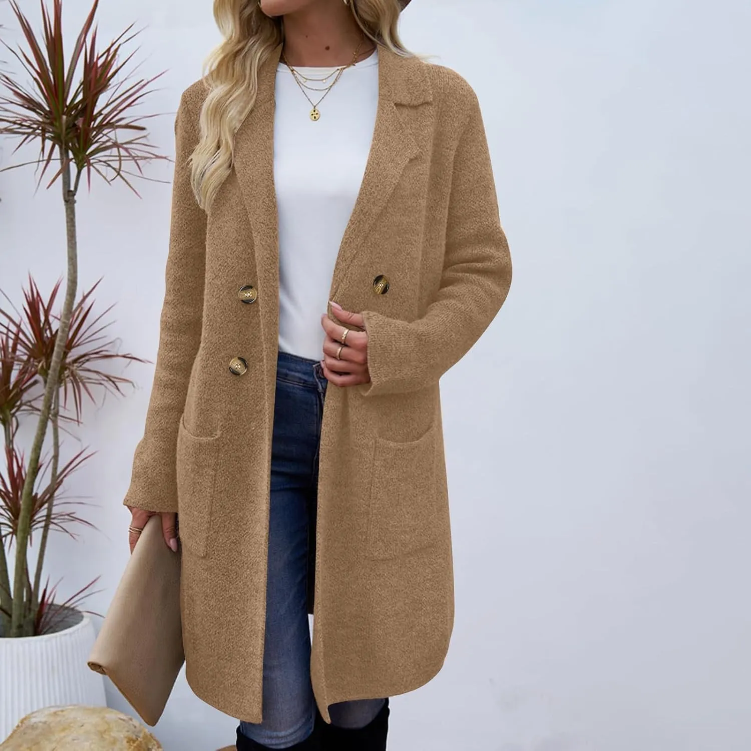 Winter Trench Coats for Women Wool Blend Peacoat Long Jackets Double Breasted Overcoats Lightweight Cardigans