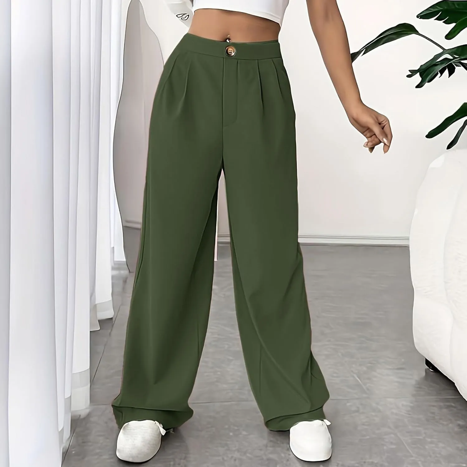 Women Casual High Waist Suit Pants Business Work Trousers Dressy Stretchy Pants Straight Suits Pants Wide Leg Pant