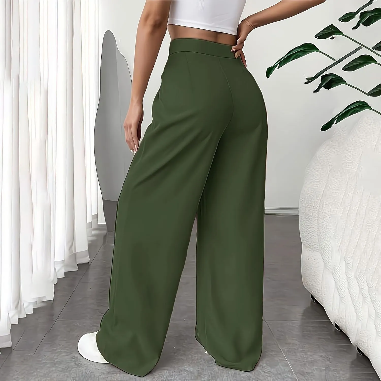 Women Casual High Waist Suit Pants Business Work Trousers Dressy Stretchy Pants Straight Suits Pants Wide Leg Pant