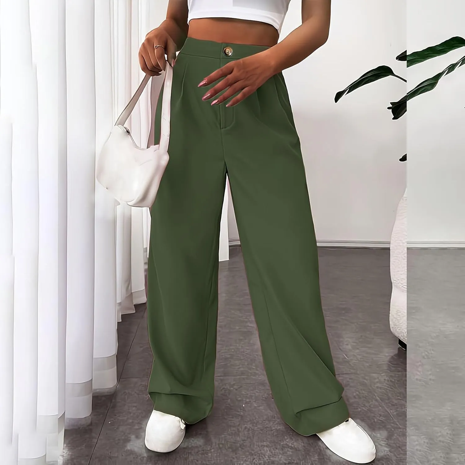 Women Casual High Waist Suit Pants Business Work Trousers Dressy Stretchy Pants Straight Suits Pants Wide Leg Pant
